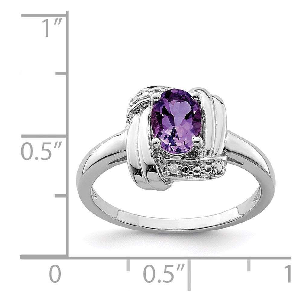 Sterling Silver Rhodium-plated Diamond & Amethyst Ring