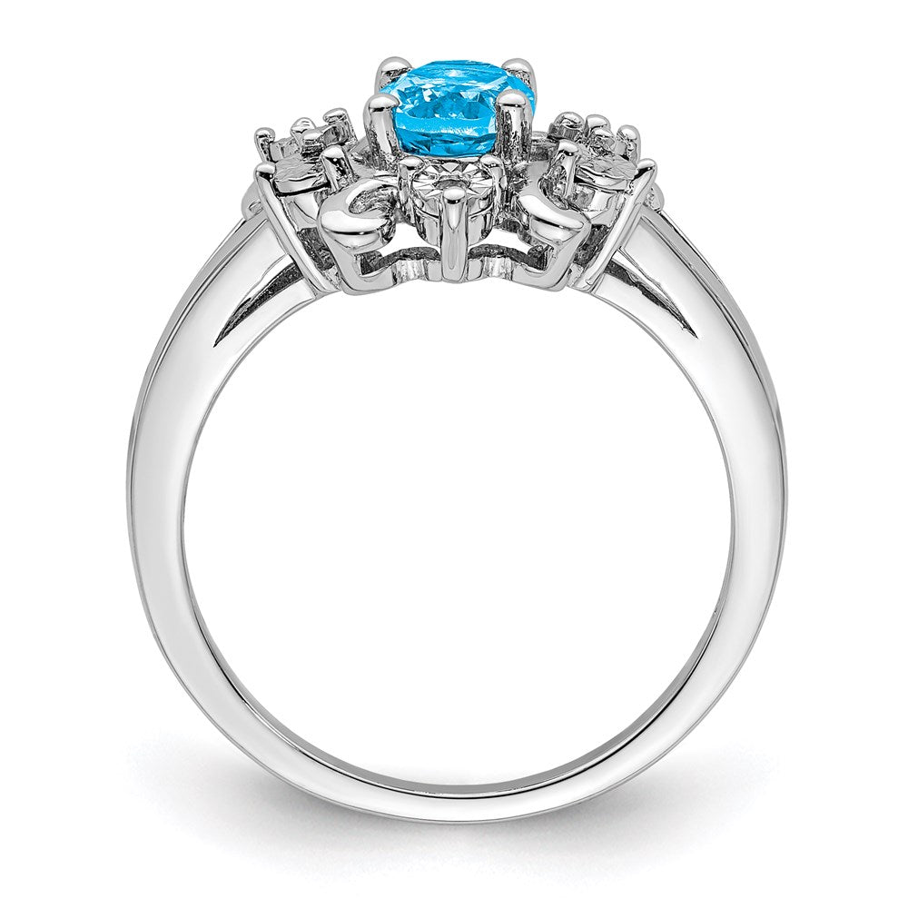 Sterling Silver Rhodium-plated Diamond & Light Blue Topaz Ring