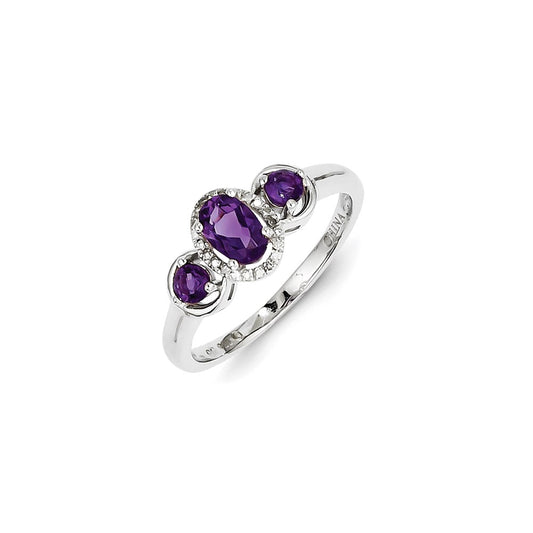 Sterling Silver Amethyst Diamond Ring