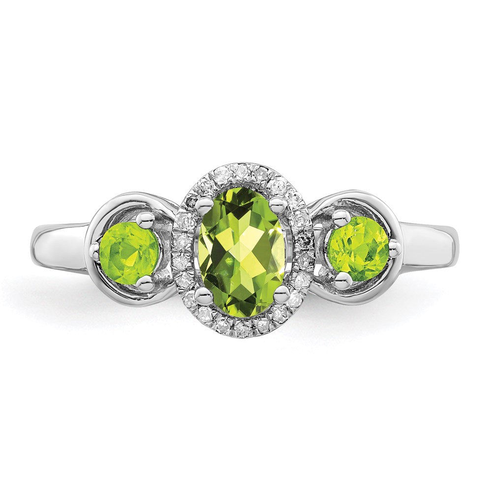 Sterling Silver Rhodium Peridot Diamond Ring