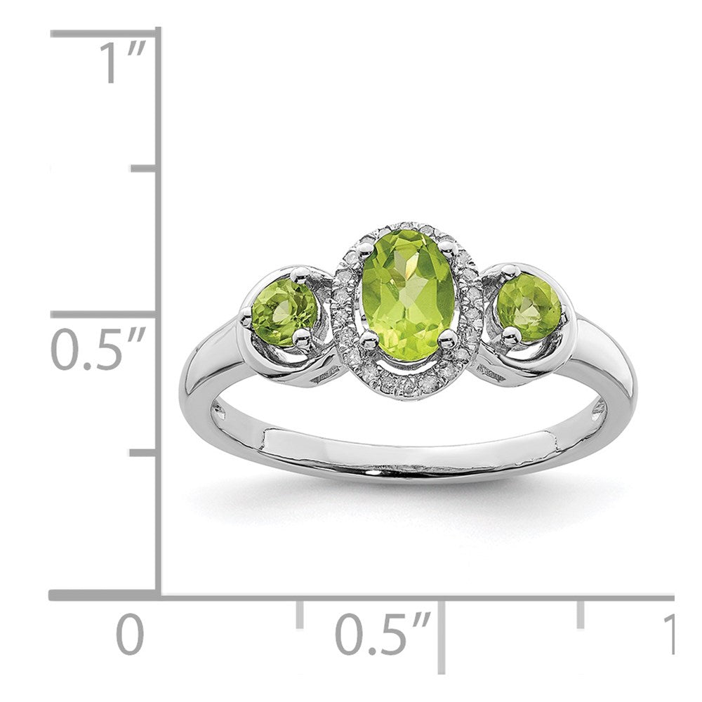 Sterling Silver Rhodium Peridot Diamond Ring