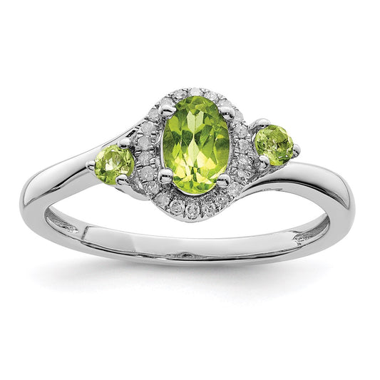 Sterling Silver Rhodium Peridot Diamond Ring