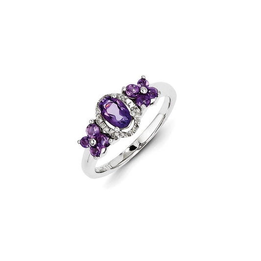 Sterling Silver Amethyst Diamond Ring