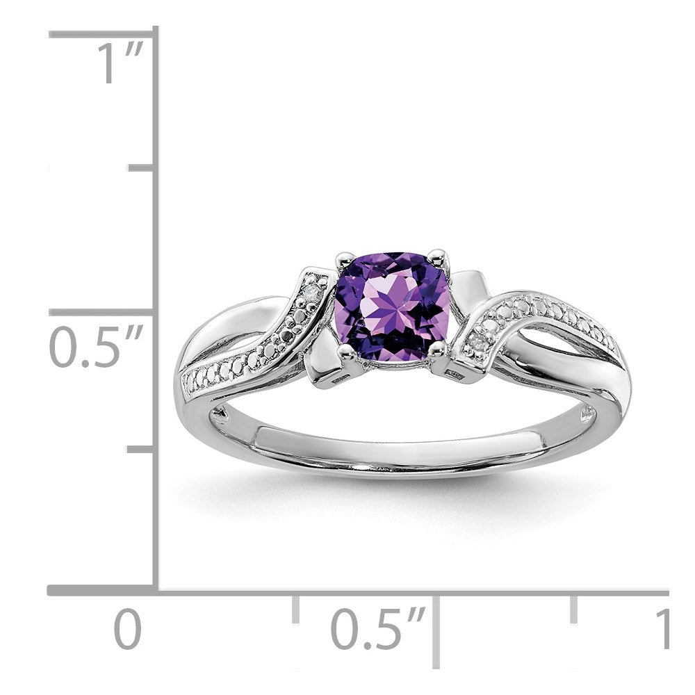 Sterling Silver Rhodium-plated Amethyst Diamond Ring