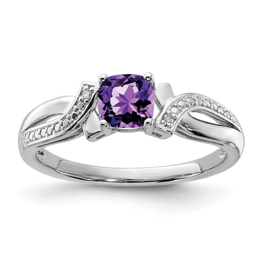 Sterling Silver Rhodium-plated Amethyst Diamond Ring