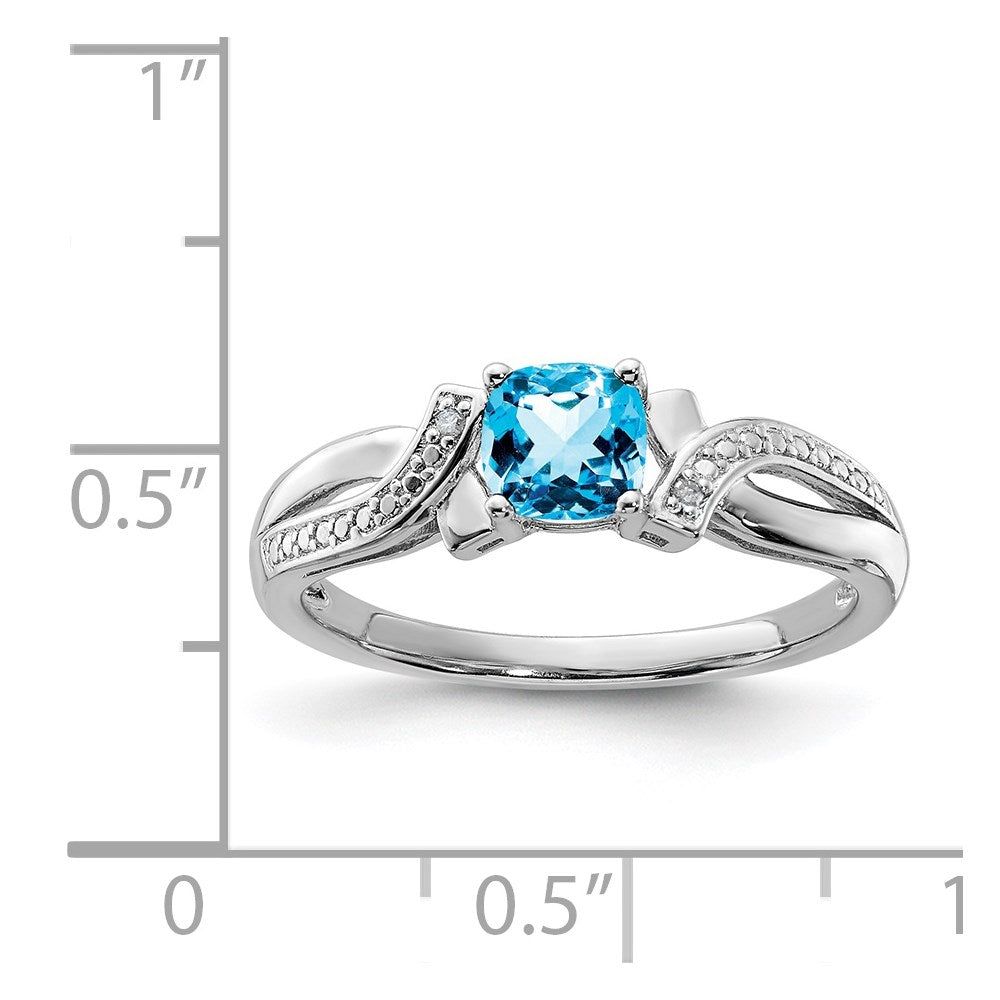 Sterling Silver Rhodium Light Swiss Blue Topaz & Diamond Ring