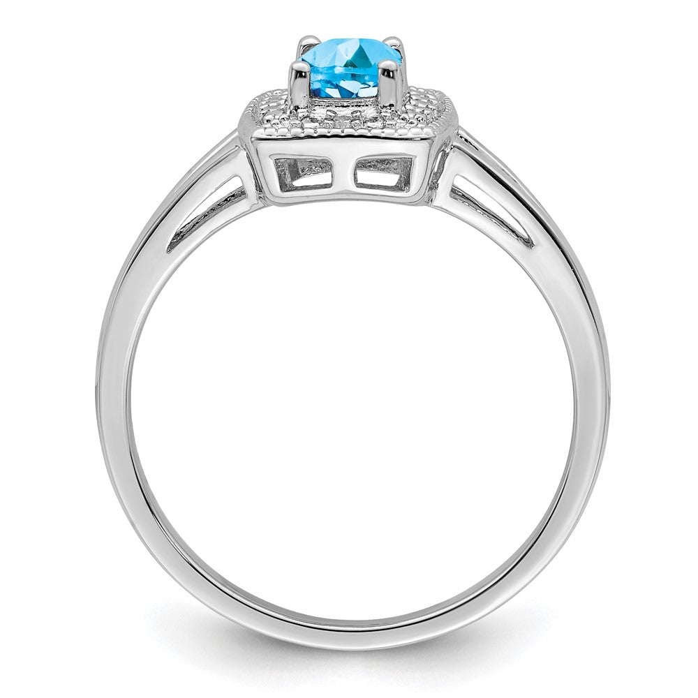 Sterling Silver Rhodium Light Swiss Blue Topaz & Diamond Ring