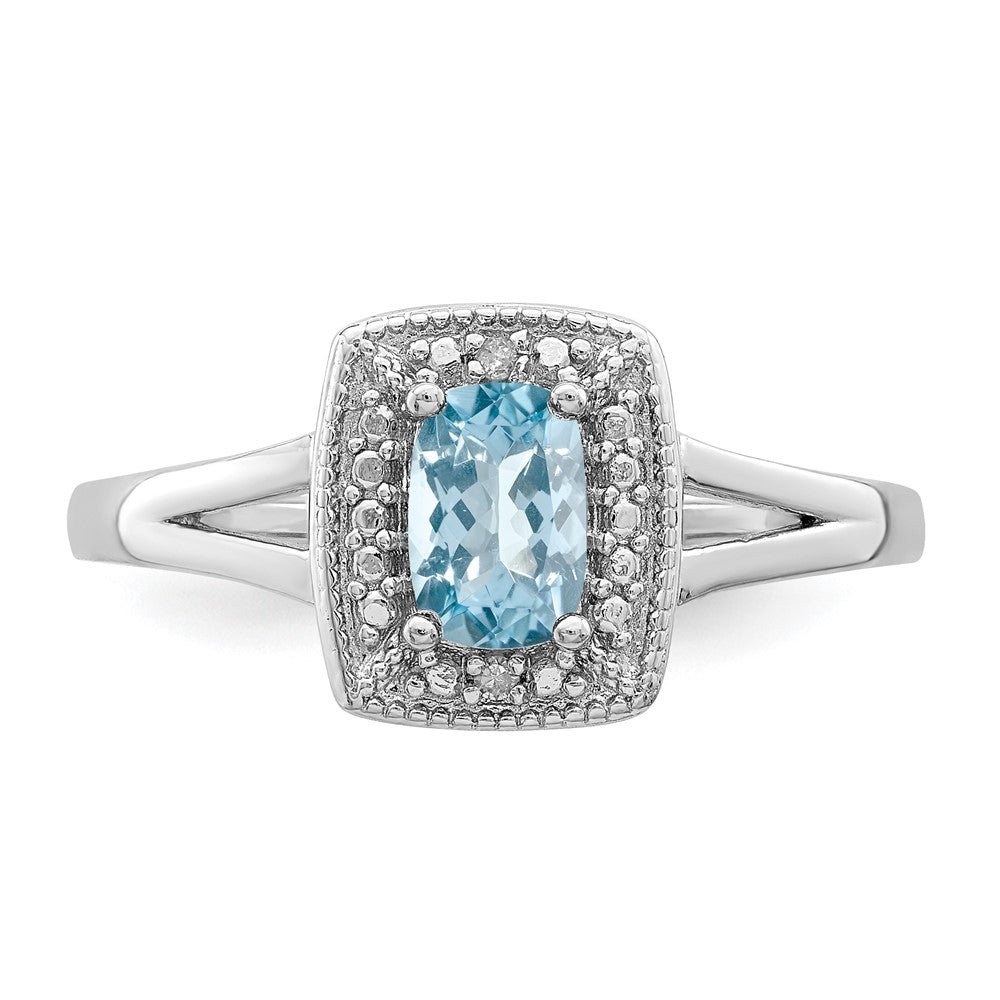 Sterling Silver Rhodium Light Swiss Blue Topaz & Diamond Ring