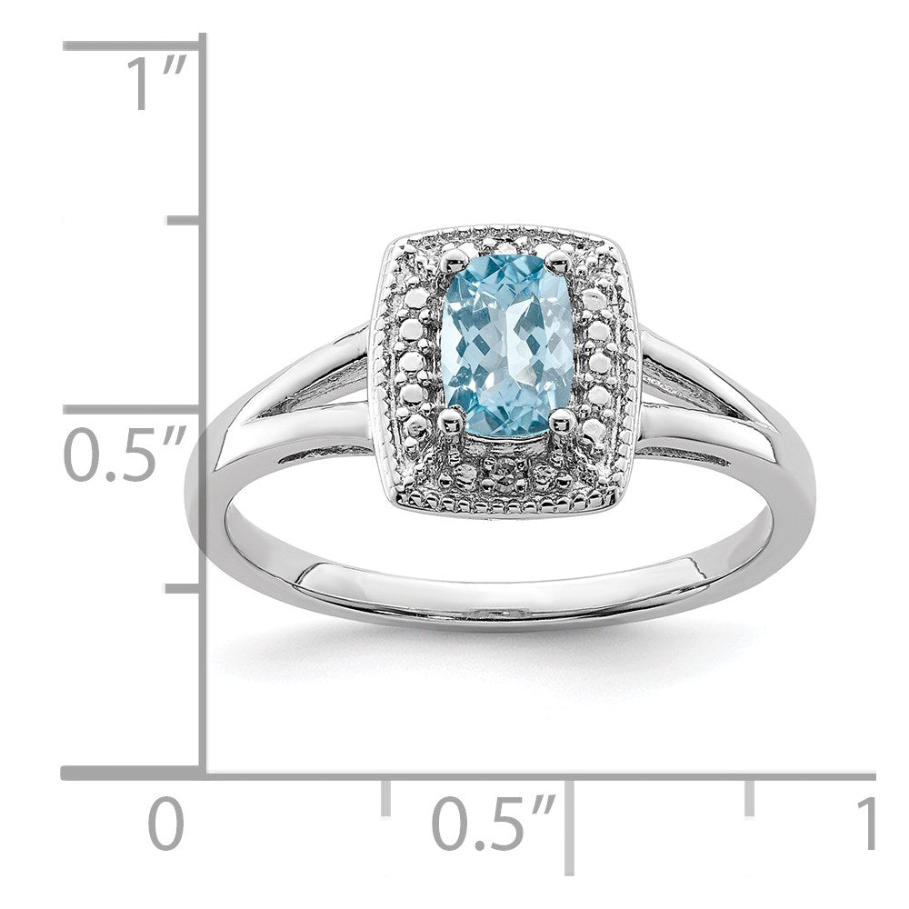 Sterling Silver Rhodium Light Swiss Blue Topaz & Diamond Ring