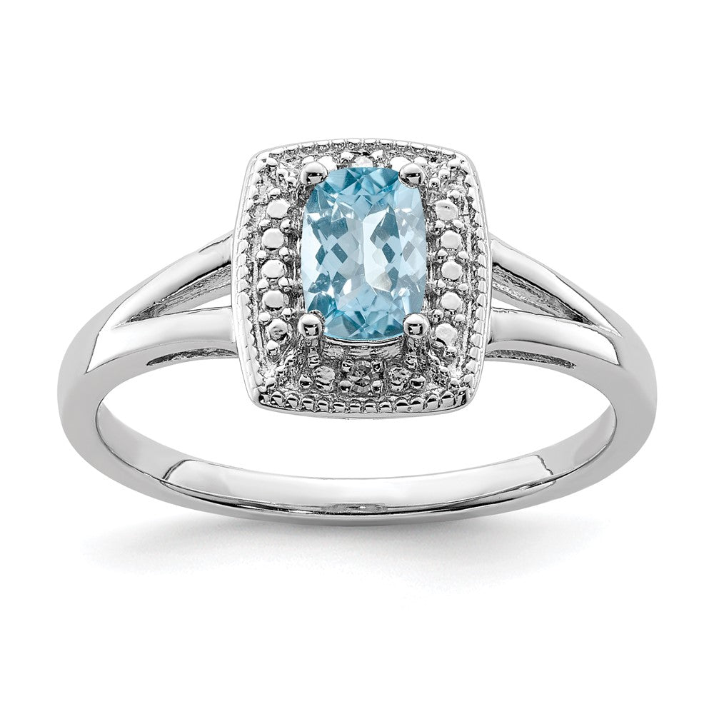 Sterling Silver Rhodium Light Swiss Blue Topaz & Diamond Ring