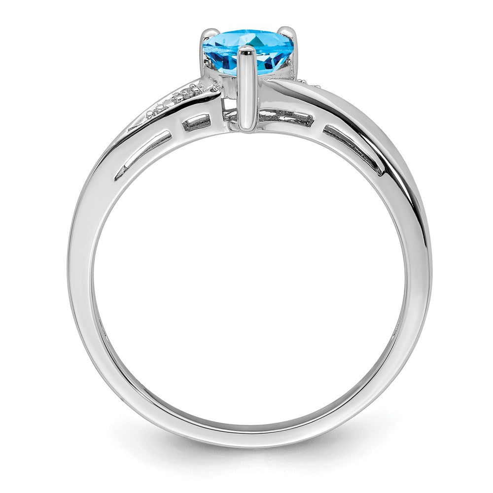 Sterling Silver Rhodium Light Swiss Blue Topaz & Diamond Ring