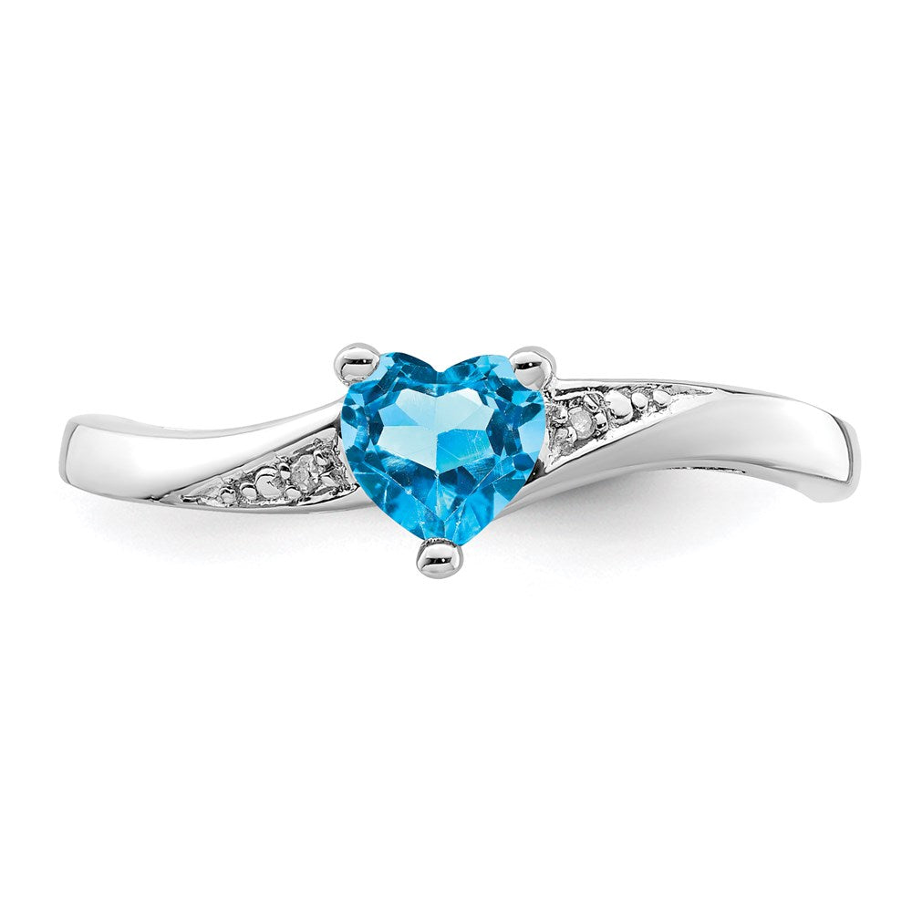 Sterling Silver Rhodium Light Swiss Blue Topaz & Diamond Ring