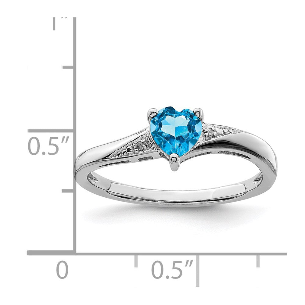 Sterling Silver Rhodium Light Swiss Blue Topaz & Diamond Ring