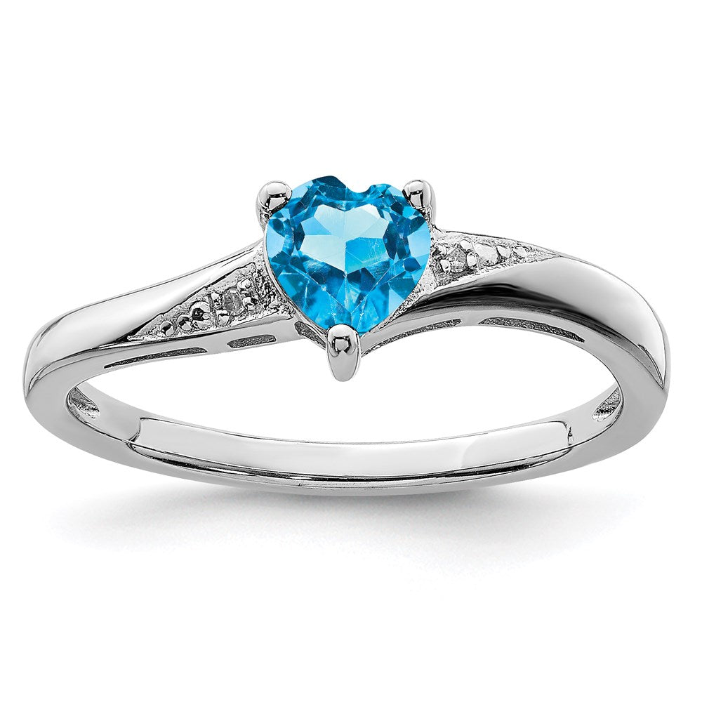 Sterling Silver Rhodium Light Swiss Blue Topaz & Diamond Ring