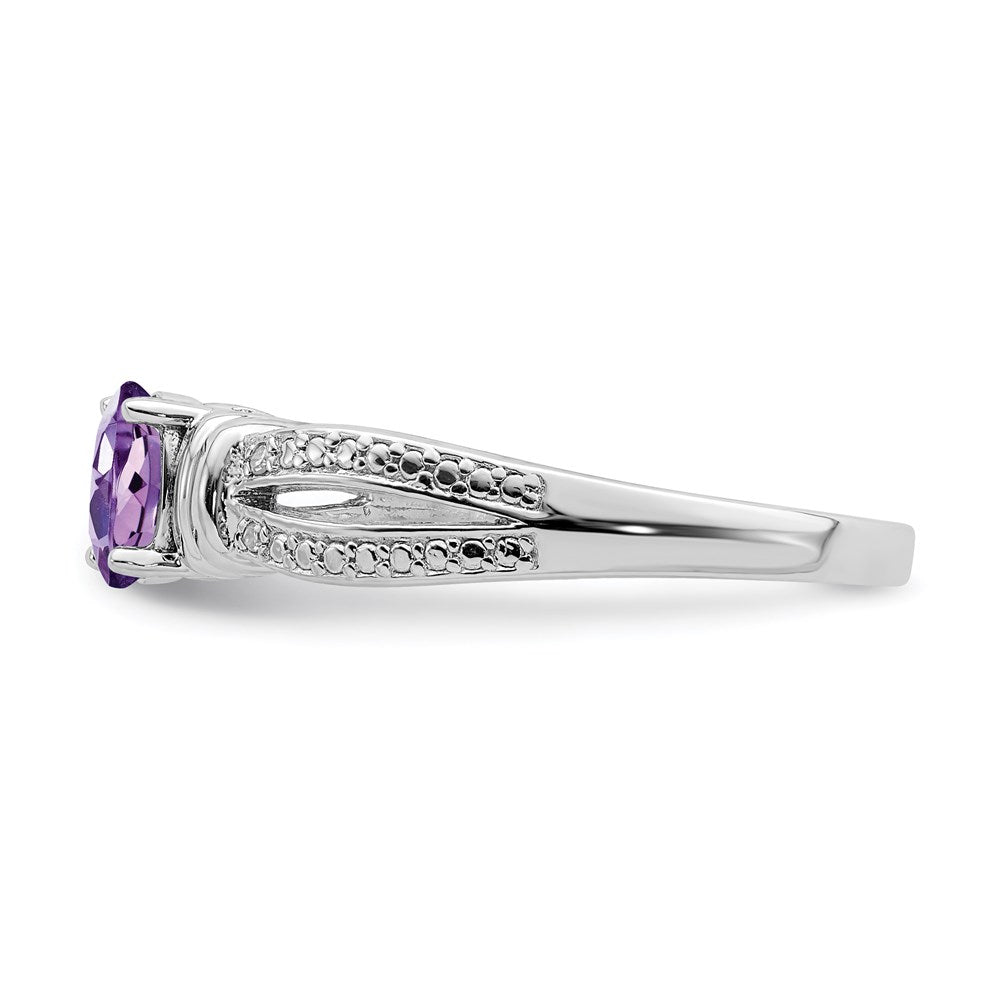 Sterling Silver Rhodium-plated Amethyst Diamond Ring