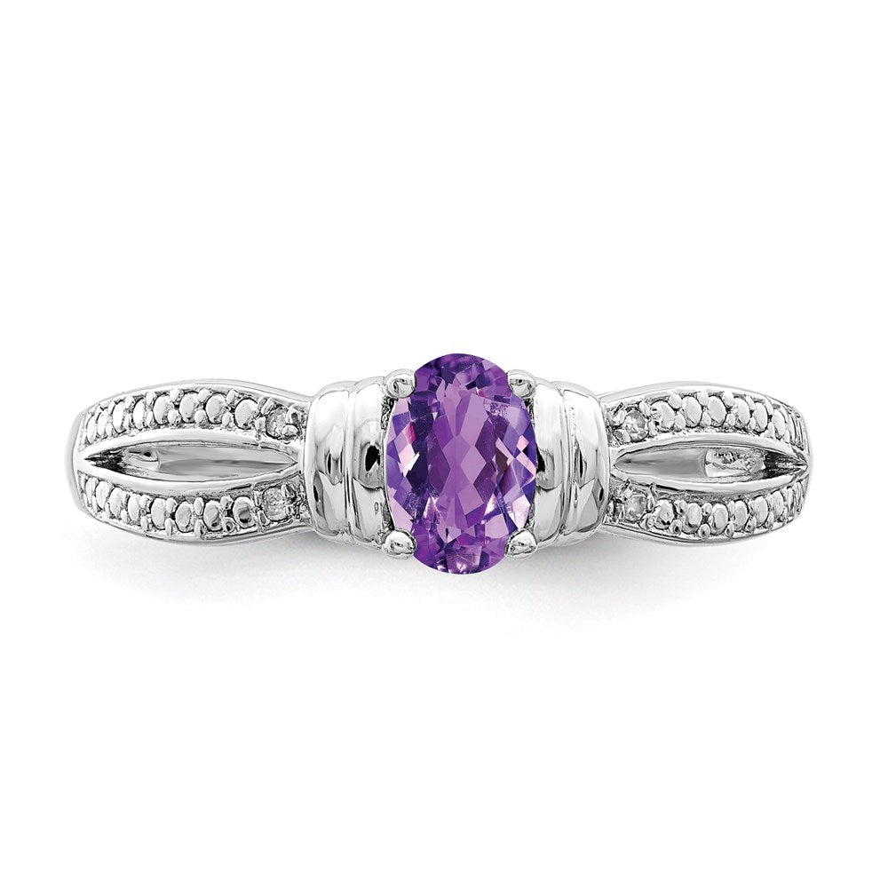 Sterling Silver Rhodium-plated Amethyst Diamond Ring