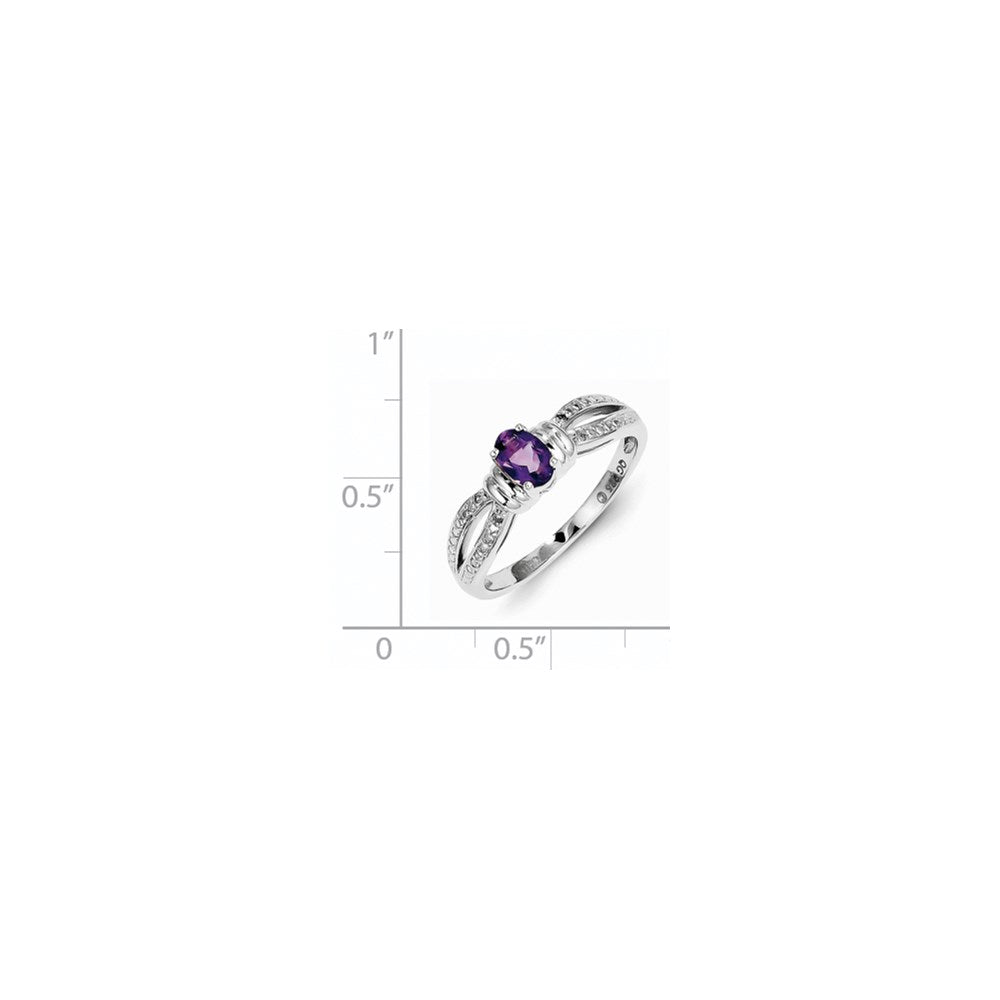 Sterling Silver Rhodium-plated Amethyst Diamond Ring