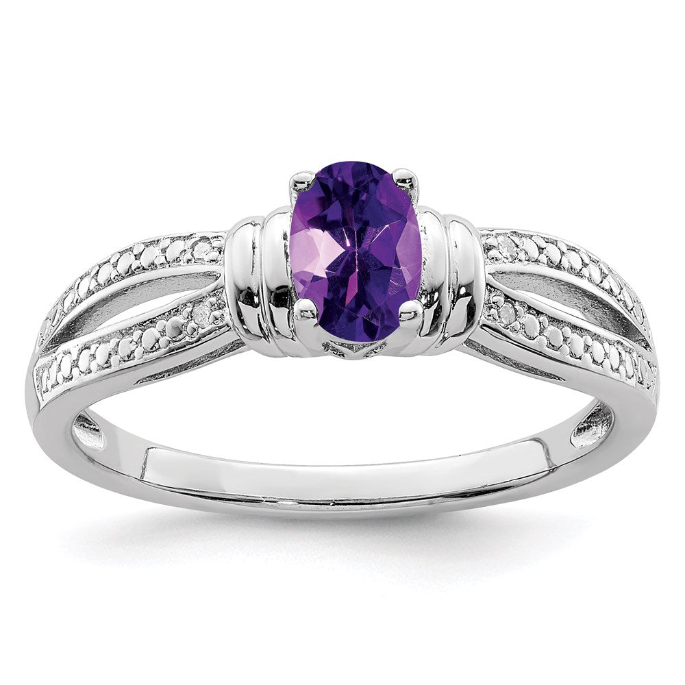 Sterling Silver Rhodium-plated Amethyst Diamond Ring