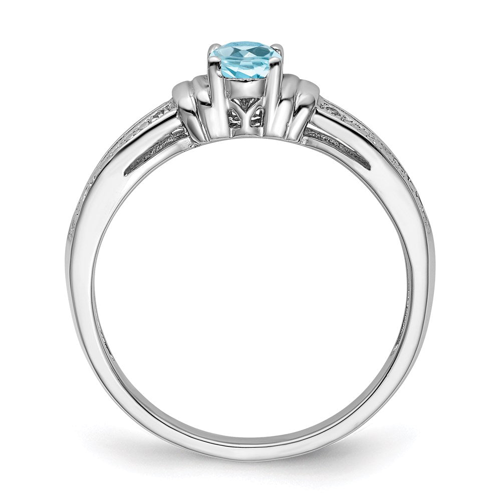 Sterling Silver Rhodium Light Swiss Blue Topaz & Diamond Ring