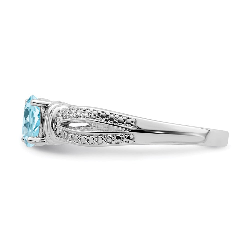 Sterling Silver Rhodium Light Swiss Blue Topaz & Diamond Ring