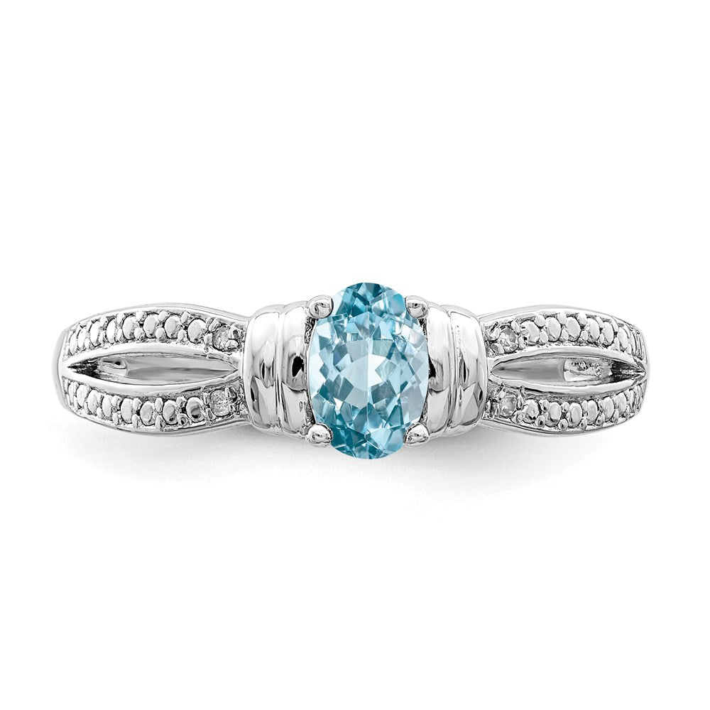 Sterling Silver Rhodium Light Swiss Blue Topaz & Diamond Ring