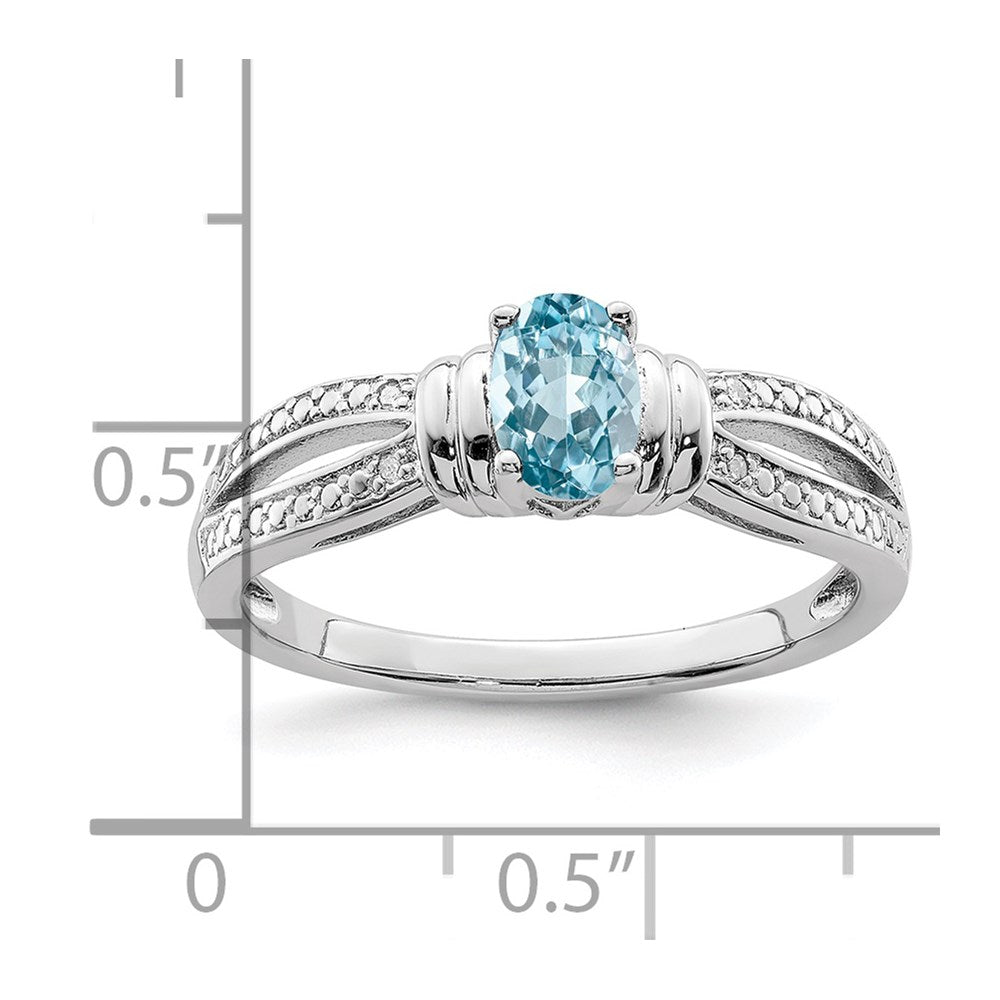 Sterling Silver Rhodium Light Swiss Blue Topaz & Diamond Ring