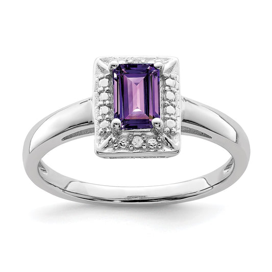 Sterling Silver Rhodium-plated Amethyst Diamond Ring