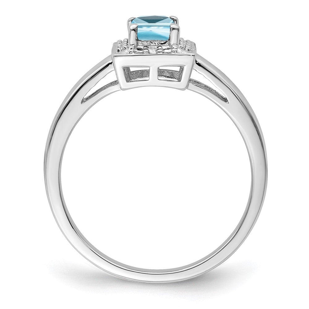 Sterling Silver Rhodium Light Swiss Blue Topaz & Diamond Ring