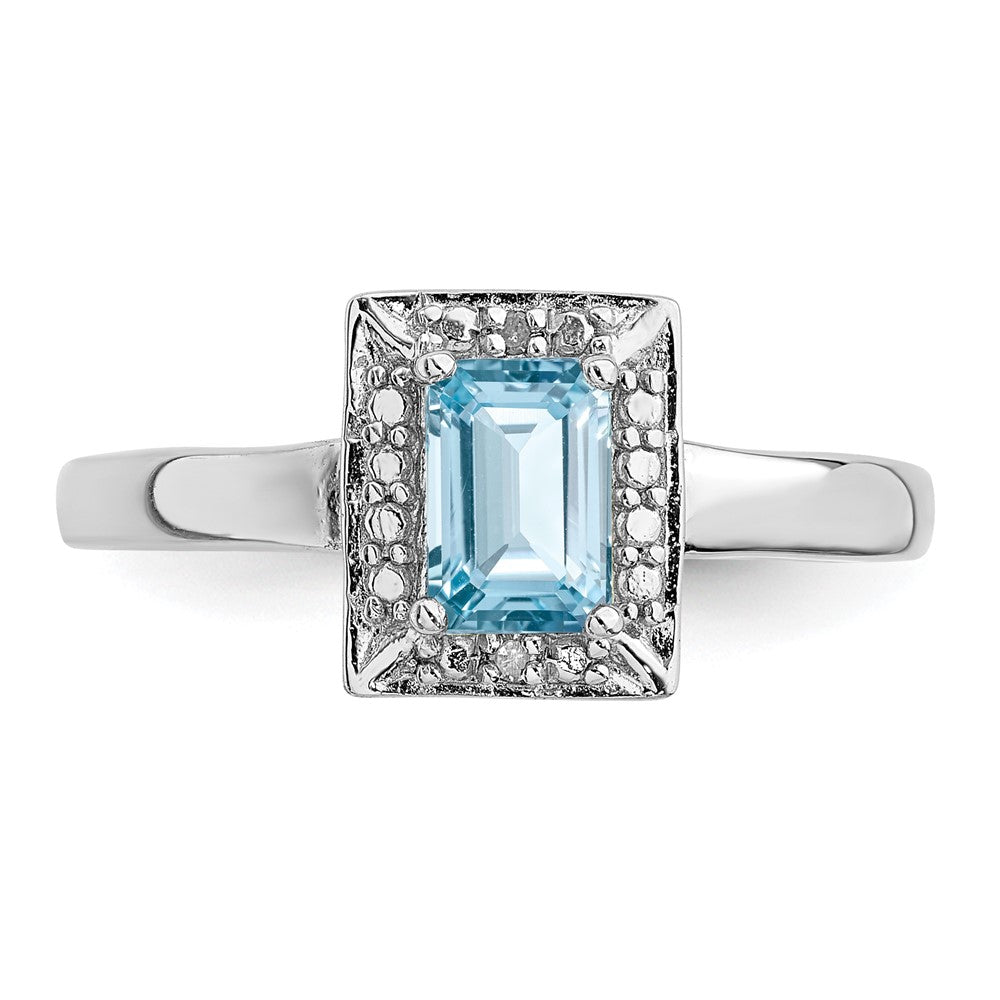 Sterling Silver Rhodium Light Swiss Blue Topaz & Diamond Ring