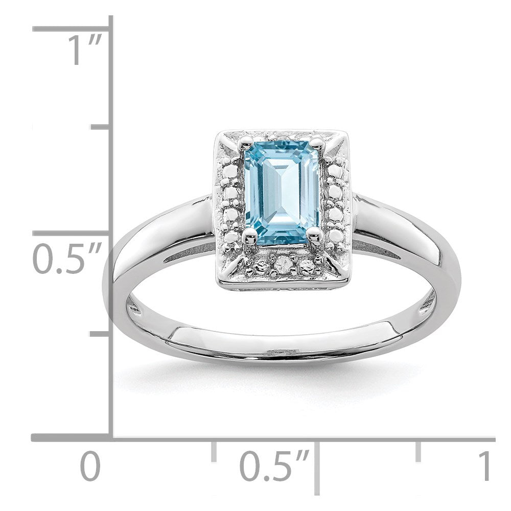 Sterling Silver Rhodium Light Swiss Blue Topaz & Diamond Ring