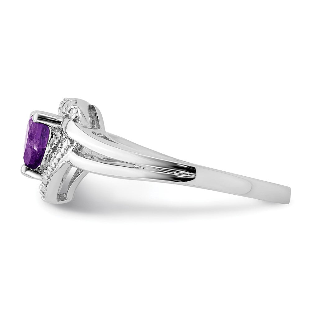 Sterling Silver Rhodium-plated Amethyst Diamond Ring