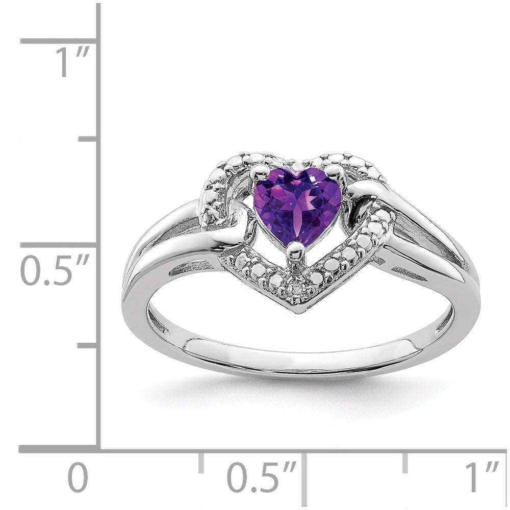 Sterling Silver Rhodium-plated Amethyst Diamond Ring