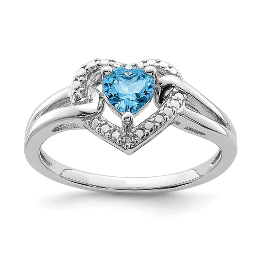 Sterling Silver Rhodium Light Swiss Blue Topaz Diamond Ring