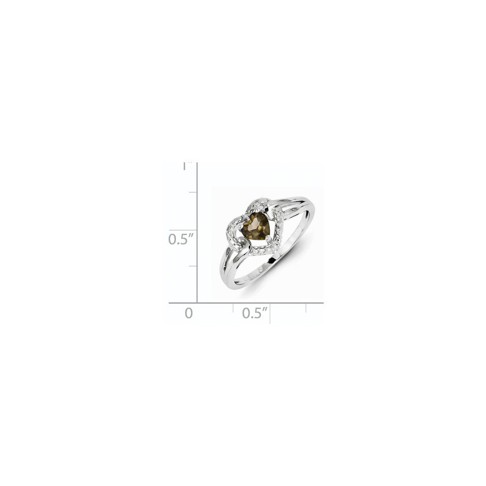 Sterling Silver Smoky Quartz Diamond Ring