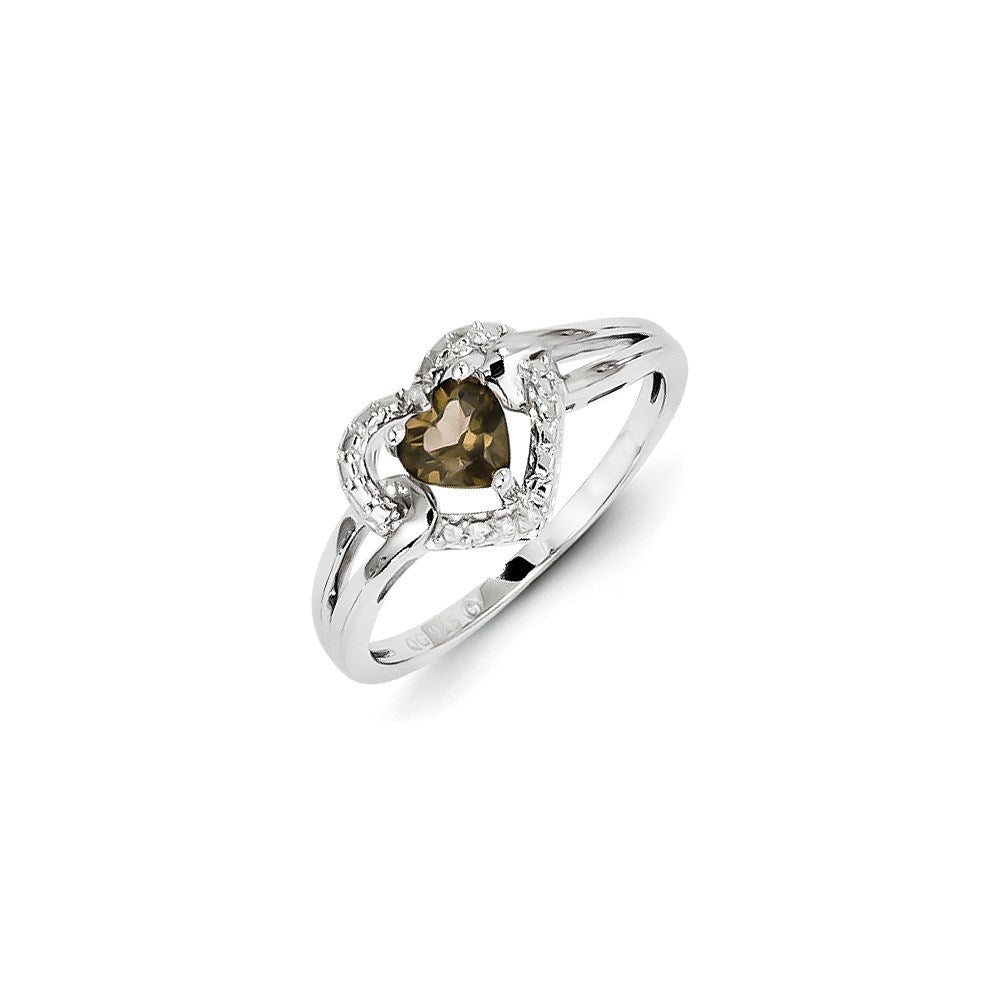 Sterling Silver Smoky Quartz Diamond Ring