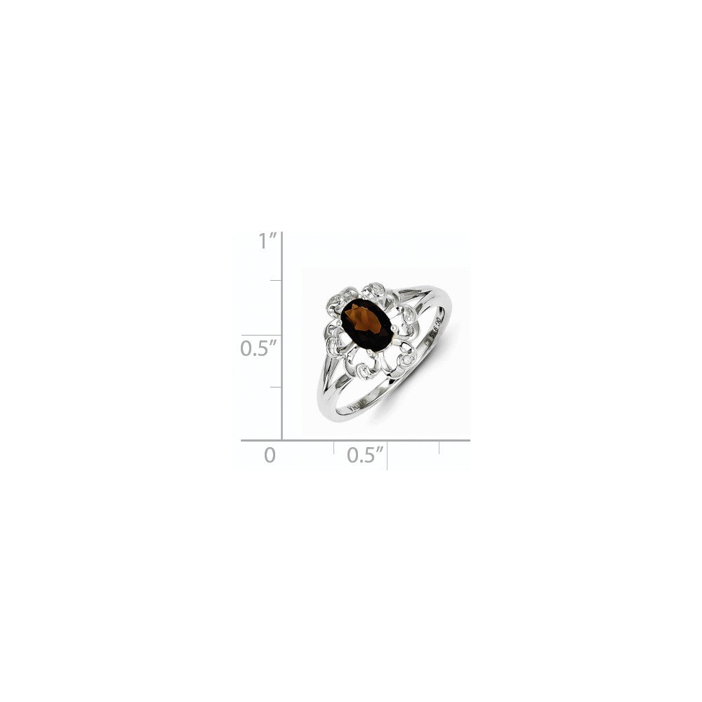 Sterling Silver Smoky Quartz Diamond Ring