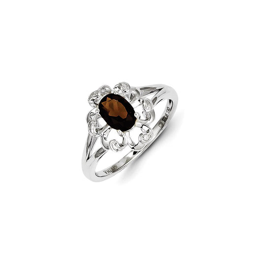 Sterling Silver Smoky Quartz Diamond Ring