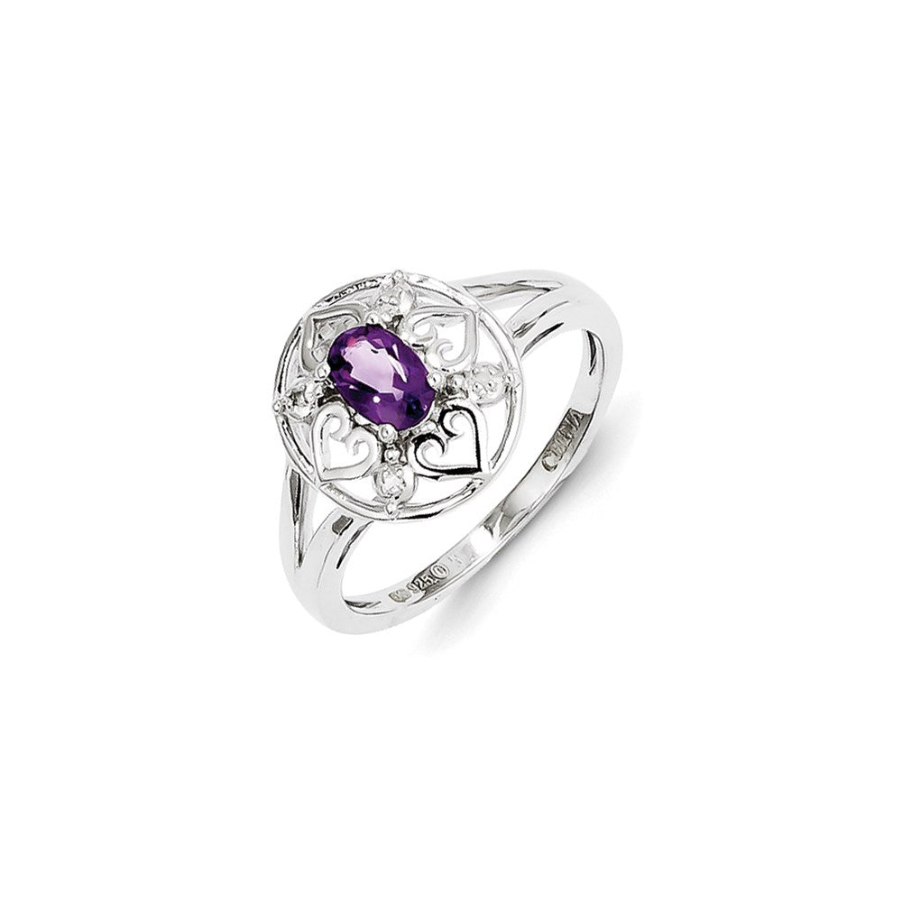 Sterling Silver Amethyst Diamond Ring