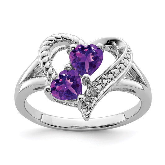 Sterling Silver Rhodium-plated Amethyst Diamond Ring