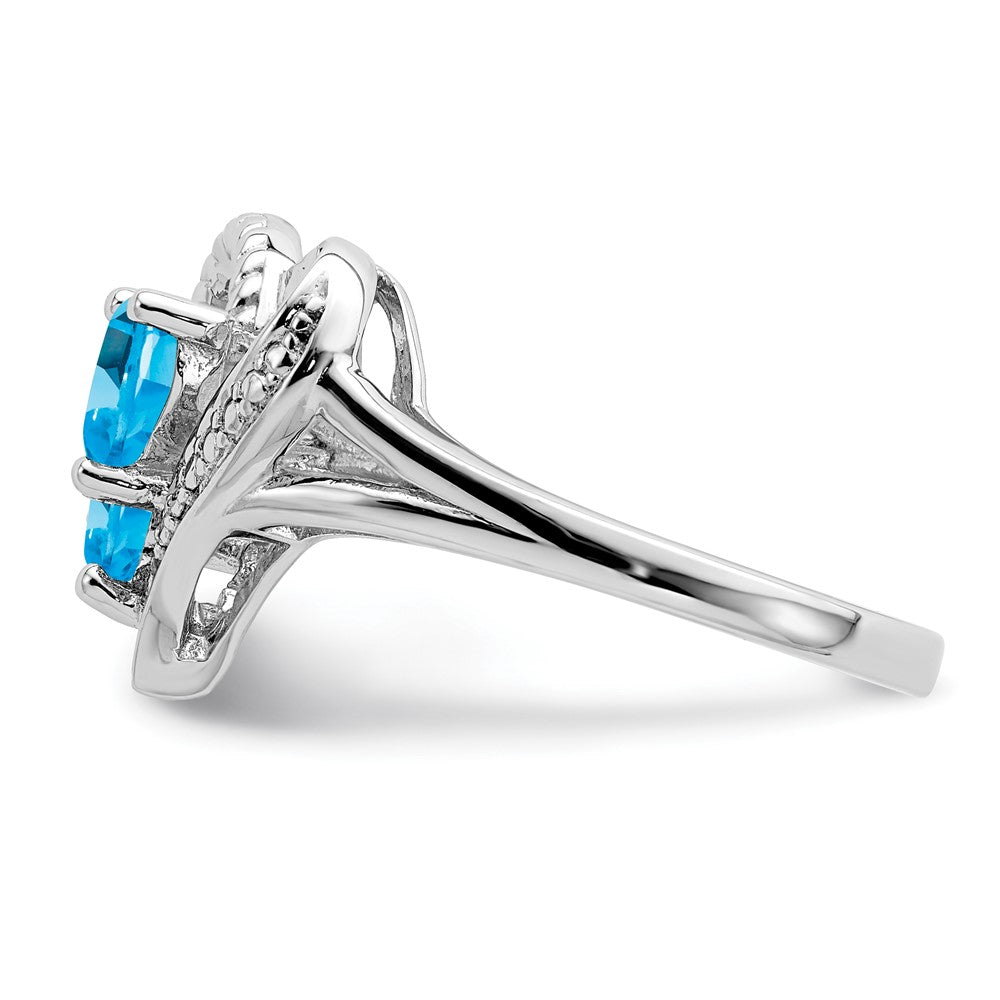 Sterling Silver Rhodium Blue Topaz Diamond Ring