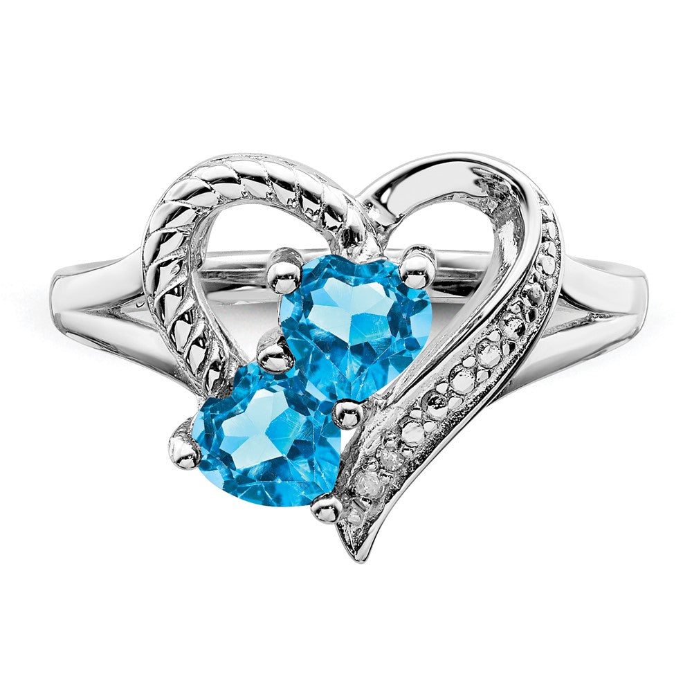 Sterling Silver Rhodium Blue Topaz Diamond Ring