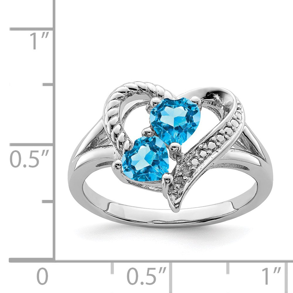 Sterling Silver Rhodium Blue Topaz Diamond Ring