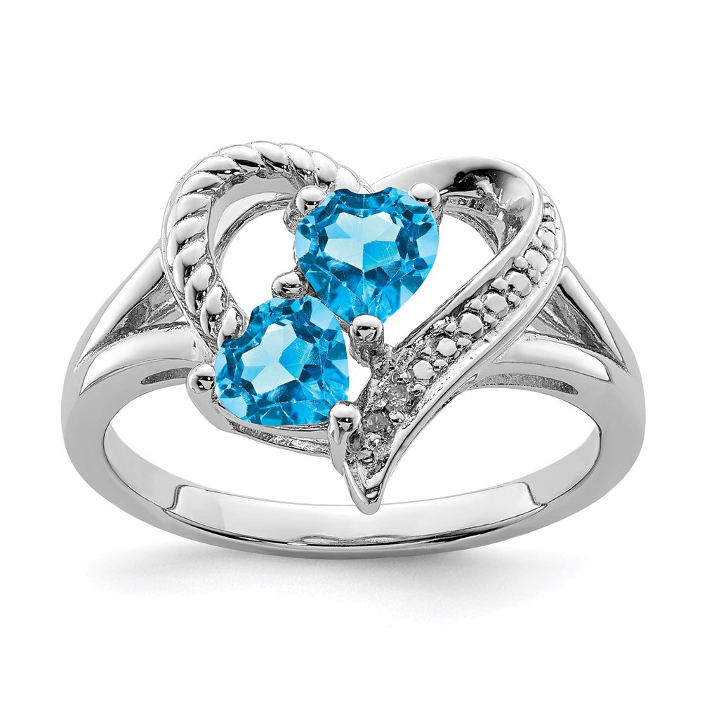 Sterling Silver Rhodium Blue Topaz Diamond Ring