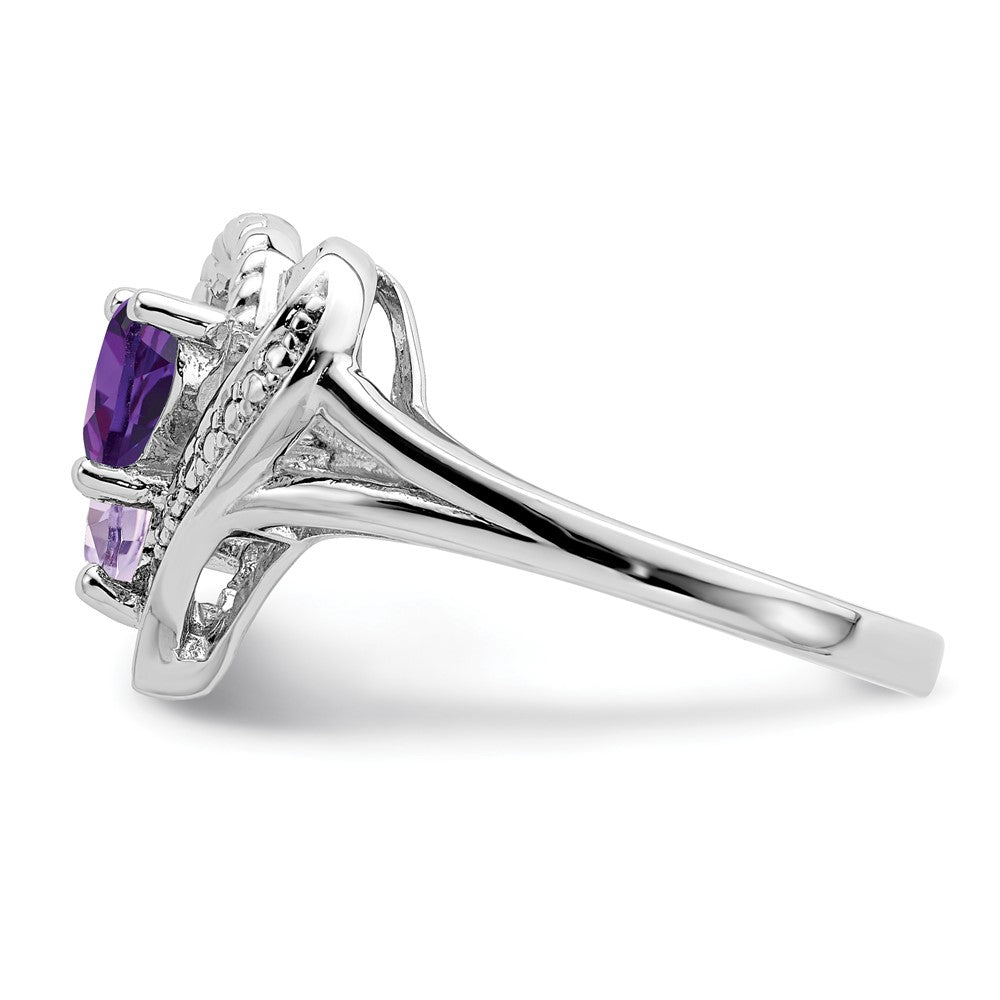 Sterling Silver Rhodium-plated Amethyst & Pink Quartz & Diamond Ring