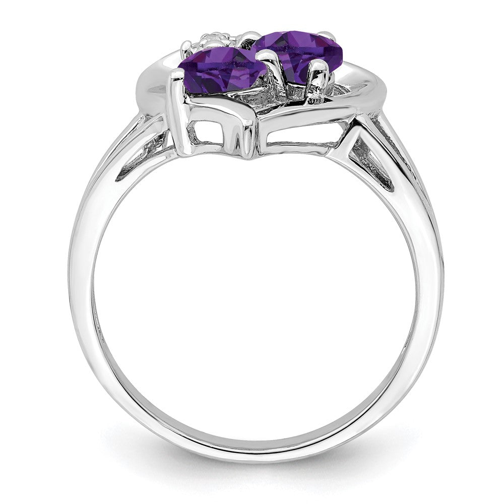 Sterling Silver Rhodium-plated Amethyst Diamond Ring