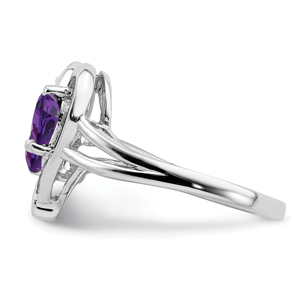 Sterling Silver Rhodium-plated Amethyst Diamond Ring