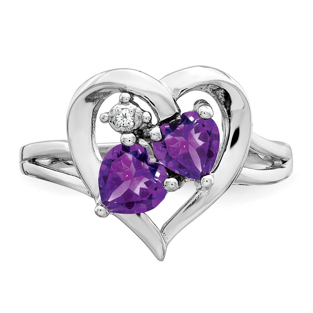 Sterling Silver Rhodium-plated Amethyst Diamond Ring