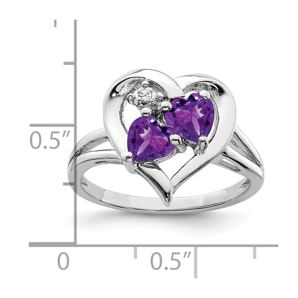 Sterling Silver Rhodium-plated Amethyst Diamond Ring