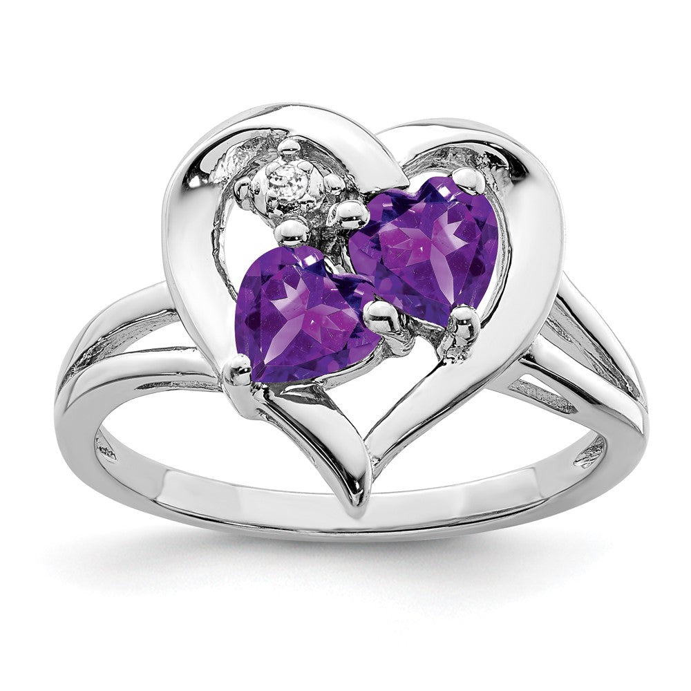 Sterling Silver Rhodium-plated Amethyst Diamond Ring