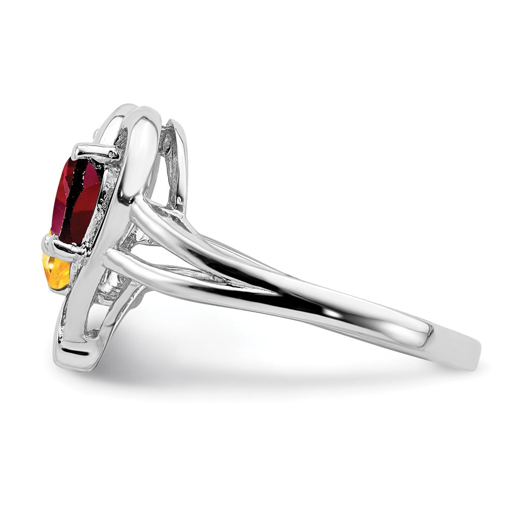 Sterling Silver Rhodium Garnet & Citrine Diamond Ring